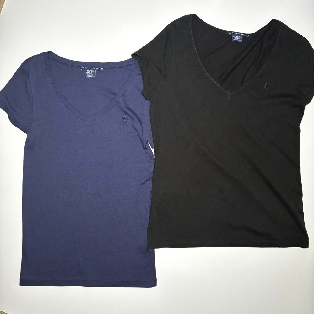 Ralph Lauren Sport T-Shirt Set of 2 Navy Black Vneck Pony Classic Minimalist XL